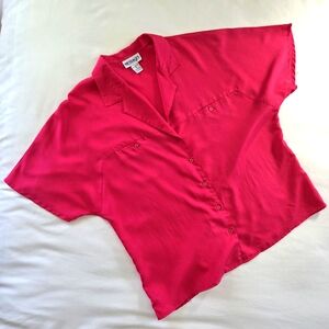 Vtg 80s 90s Messages 16 Dolman Sleeve Pink Button Down‎ Blouse Neon Retro Career